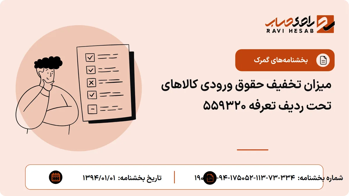 میزان تخفیف حقوق ورودی کالاهای تحت ردیف تعرفه 559320