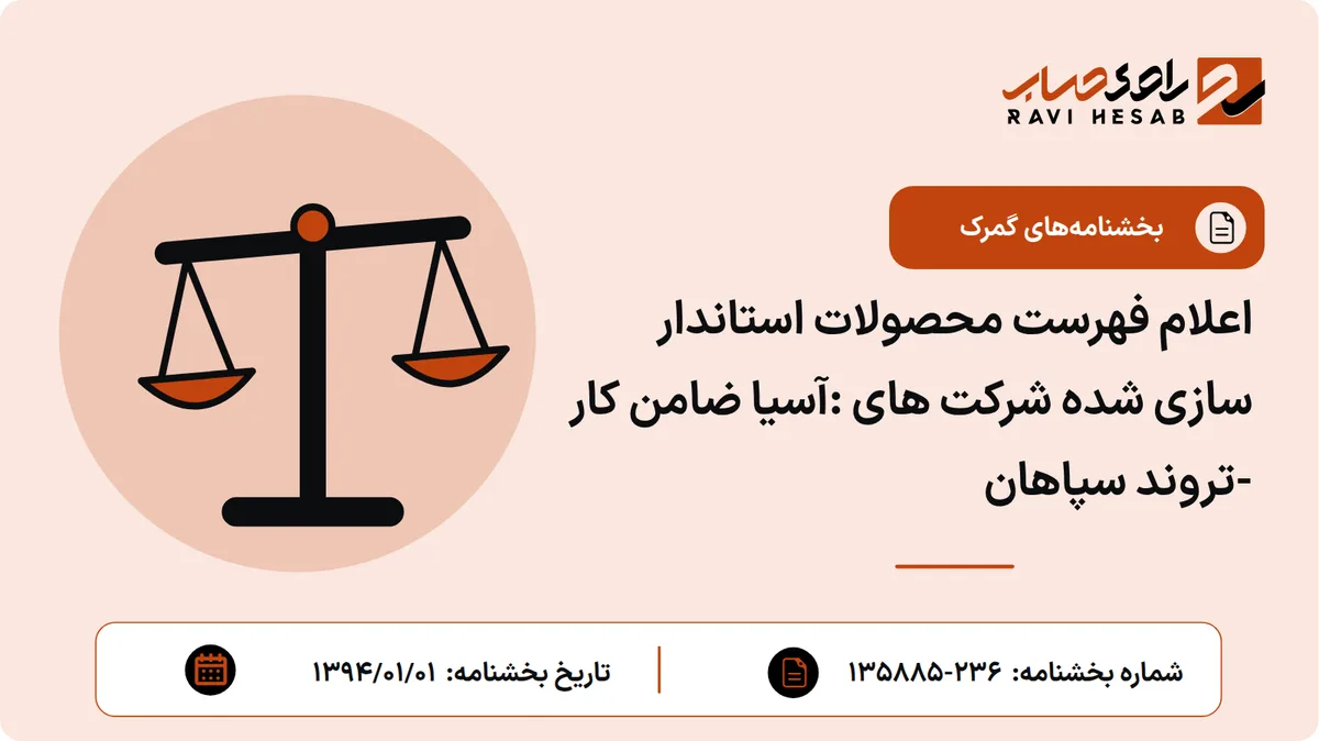 اعلام فهرست محصولات استاندار سازی شده شرکت های :آسیا ضامن کار -تروند سپاهان