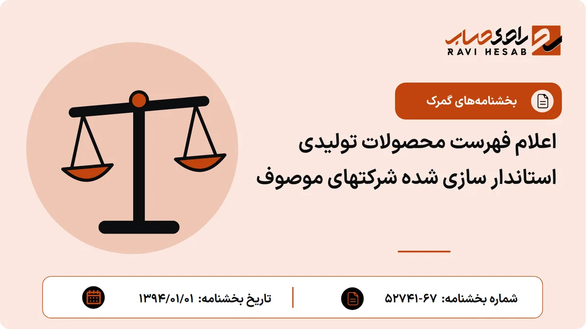 اعلام فهرست محصولات تولیدی استاندار سازی شده شرکتهای موصوف