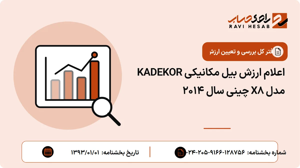 اعلام ارزش بیل مکانیکی KADEKOR مدل X8 چینی سال 2014