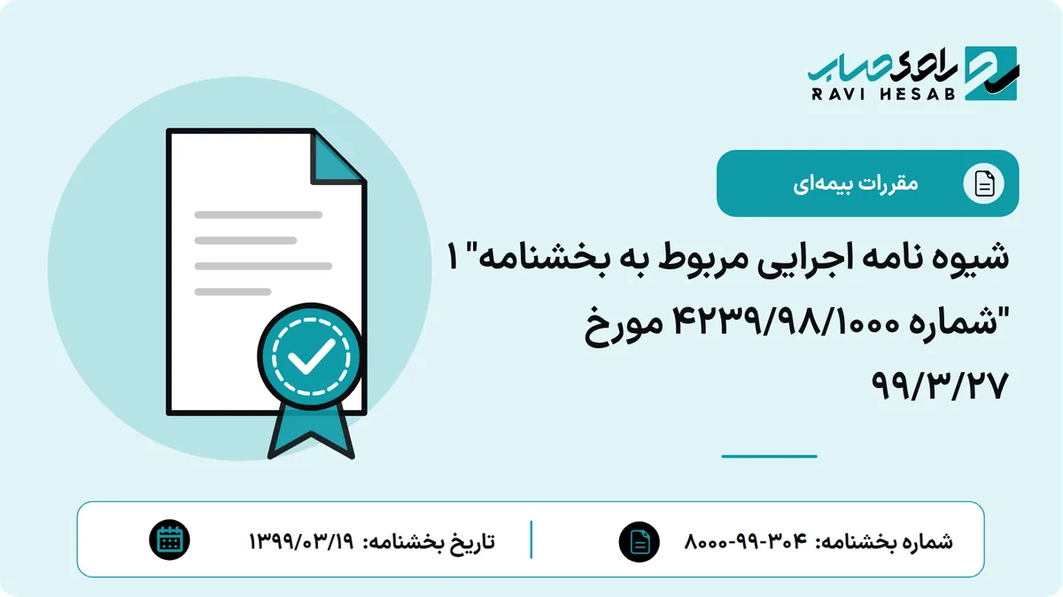 شیوه نامه اجرایی مربوط به بخشنامه" 1 "شماره 4239/98/1000 مورخ 99/3/27