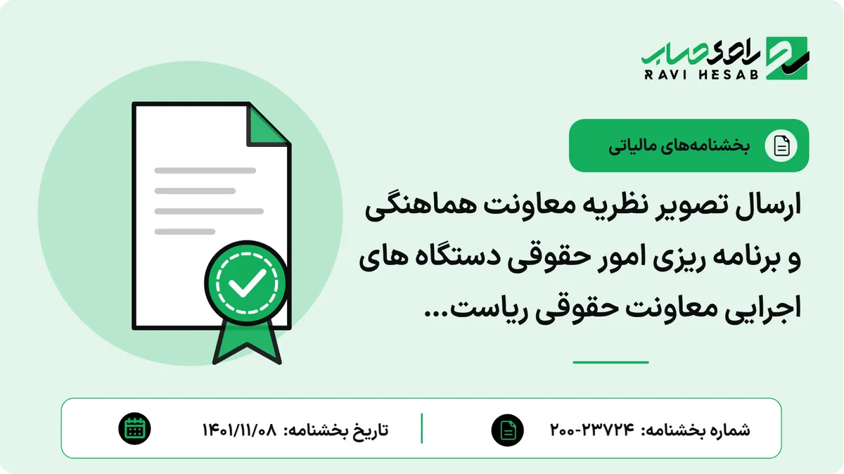 ارسال تصویر نظریه معاونت هماهنگی و برنامه ریزی امور حقوقی دستگاه های اجرایی معاونت حقوقی ریاست جمهوری در خصوص بررسی تعارض و مانعیت تبصره 4 ماده 186 قانون مالیات های مستقیم با اعمال اختیارات نظارتی وزارت تعاون، کار و رفاه اجتماعی