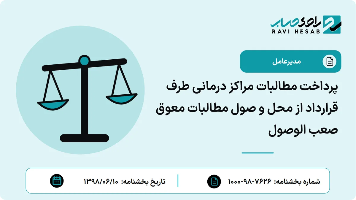 پرداخت مطالبات مراکز درمانی طرف قرارداد از محل و صول مطالبات معوق صعب الوصول