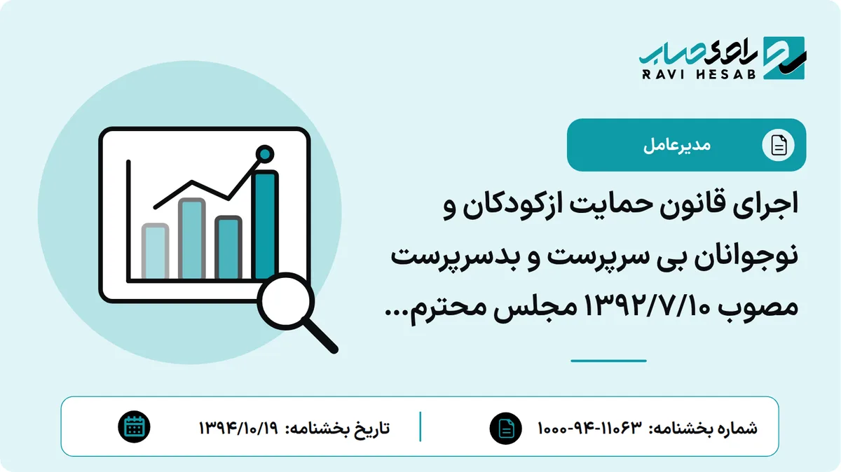 اجرای قانون حمایت ازکودکان و نوجوانان بی سرپرست و بدسرپرست مصوب 1392/7/10 مجلس محترم شورای اسلامی