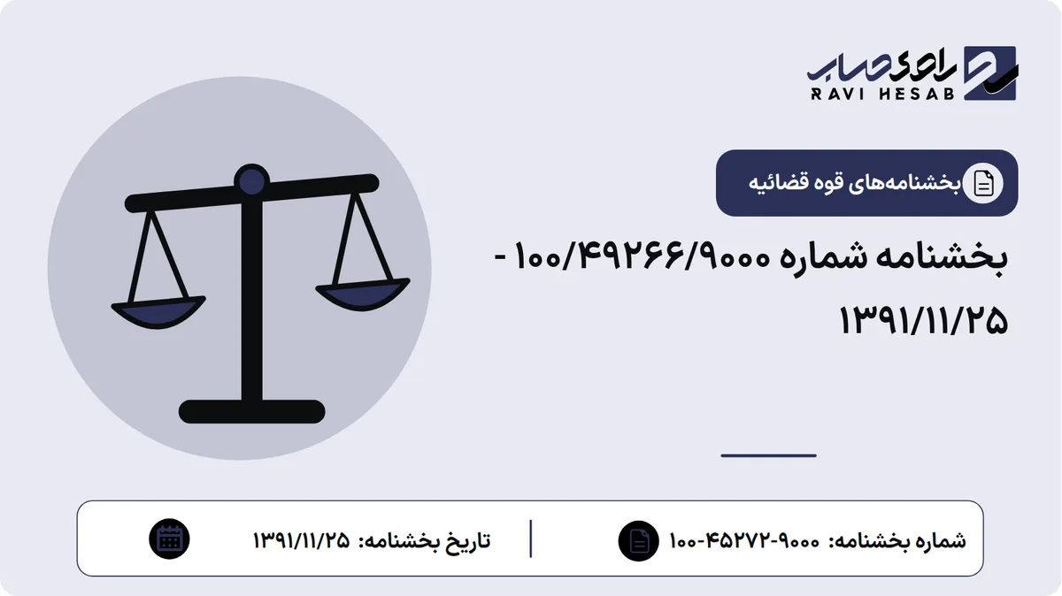 بخشنامه شماره ۱۰۰/۴۹۲۶۶/۹۰۰۰ - ۱۳۹۱/۱۱/۲۵