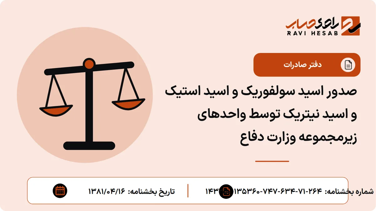 صدور اسید سولفوریک و اسید استیک و اسید نیتریک توسط واحدهای زیرمجموعه وزارت دفاع