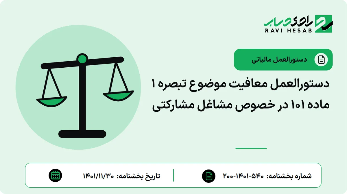 دستورالعمل معافیت موضوع تبصره 1 ماده 101 در خصوص مشاغل مشارکتی