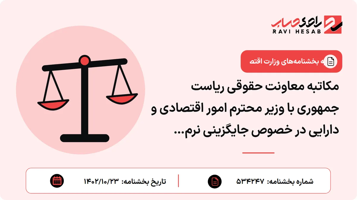 مکاتبه معاونت حقوقی ریاست جمهوری با وزیر محترم امور اقتصادی و دارایی در خصوص جایگزینی نرم افزارهای حسابداری به جای دفاتر قانونی از ابتدای سال ۱۴۰۳