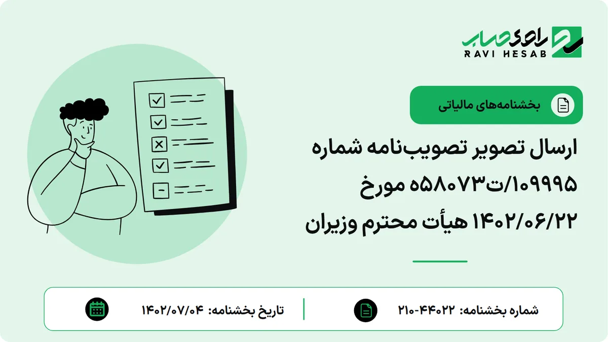 ارسال تصویر تصویبنامه شماره 109995/ت58073ه مورخ 1402/06/22 هیأت محترم وزیران