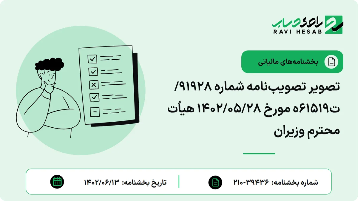 تصویر تصویبنامه شماره 91928/ت61519ه مورخ 1402/05/28 هیأت محترم وزیران