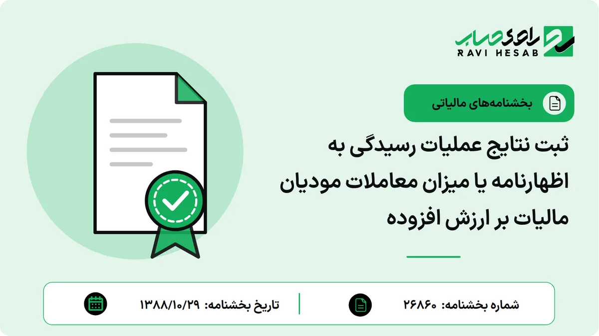 ثبت نتایج عملیات رسیدگی به اظهارنامه یا میزان معاملات مودیان مالیات بر ارزش افزوده