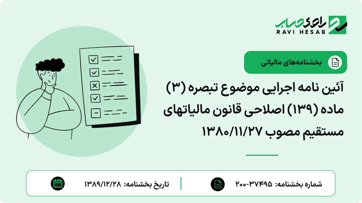 آئین نامه اجرایی موضوع تبصره (3) ماده (139) اصلاحی قانون مالیاتهای مستقیم مصوب 1380/11/27