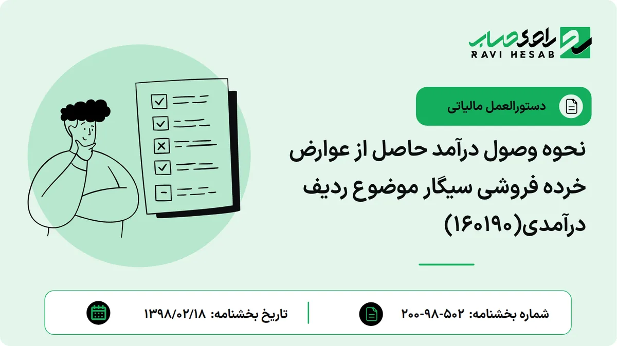 نحوه وصول درآمد حاصل از عوارض خرده فروشی سیگار موضوع ردیف درآمدی(160190)
