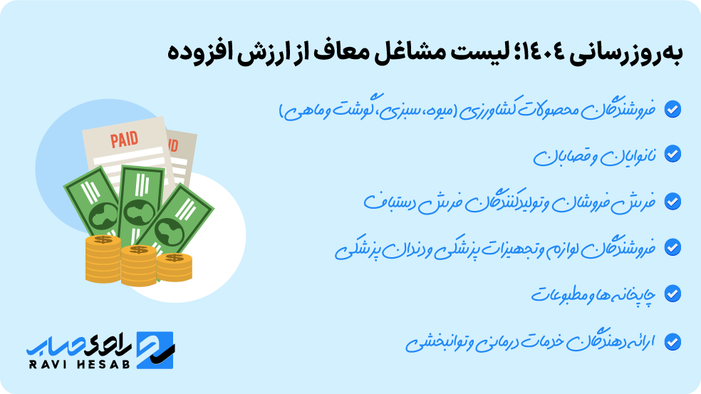 لیست به‌روزشده مشاغل معاف از مالیات بر ارزش افزوده در سال ۱۴۰۴