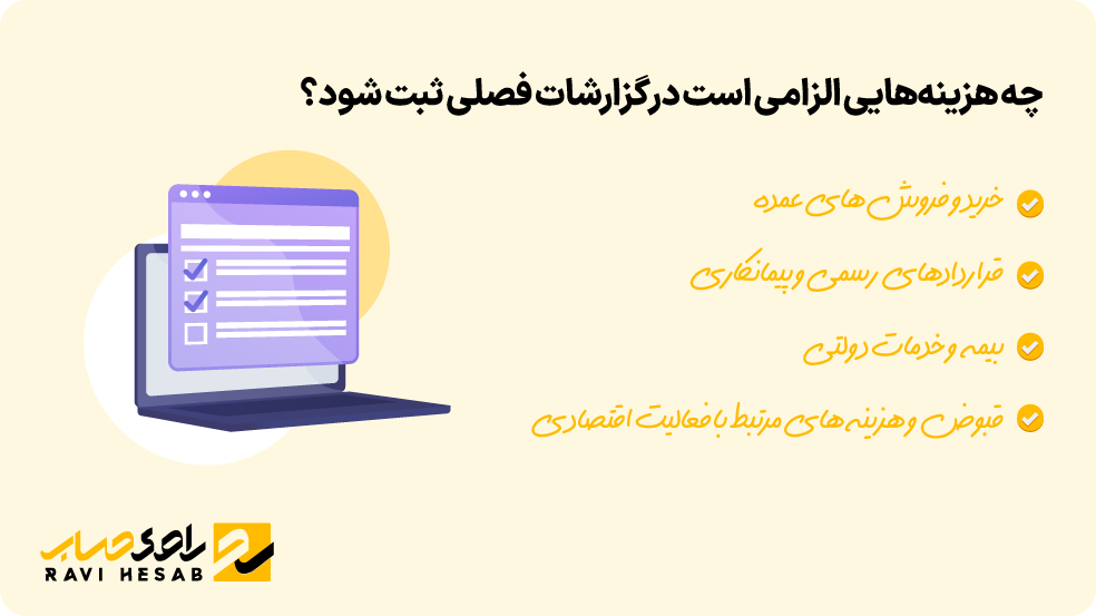 هزینههای الزامی برای ثبت در گزارشات فصلی