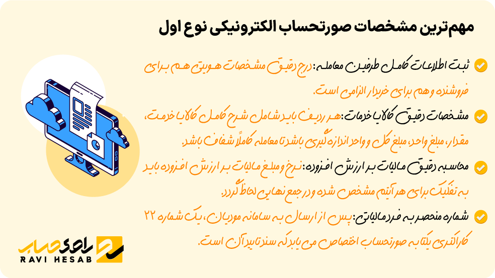 مهم‌ترین مشخصات صورتحساب الکترونیکی نوع اول